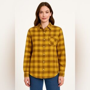 BP; Nordstrom Yellow, Orange-Brown Plaid Flannel Button Up Shirt; size Medium